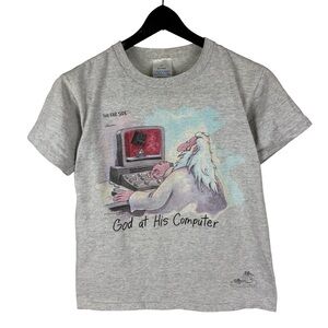 Vintage 90s God At His Computer The Far Side Jesus Religious Shirt Size S